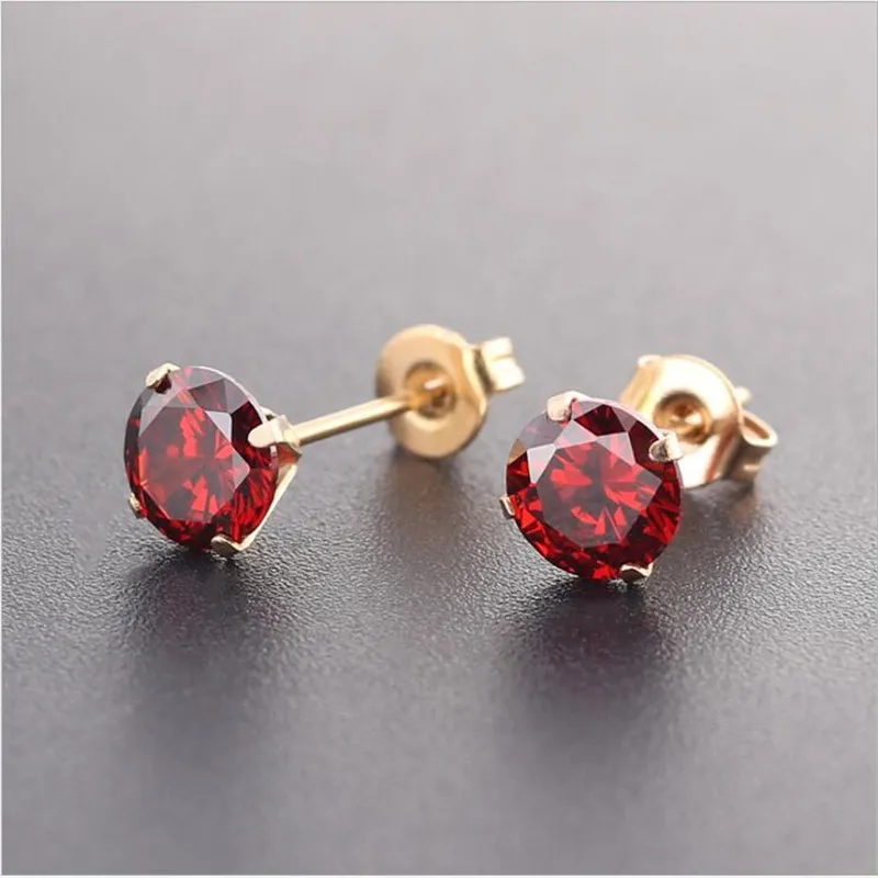 PE84 Titanium Zircon Stud Earrings 6MM Round Colorful Crystal Earring Stainless Steel Jewelry