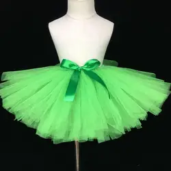 Girls Green Tutu Skirt Girls Fluffy Tulle Skirts Ballet Tutus Dance Pettiskirts with Ribbon Bow Children Party Costume Skirts