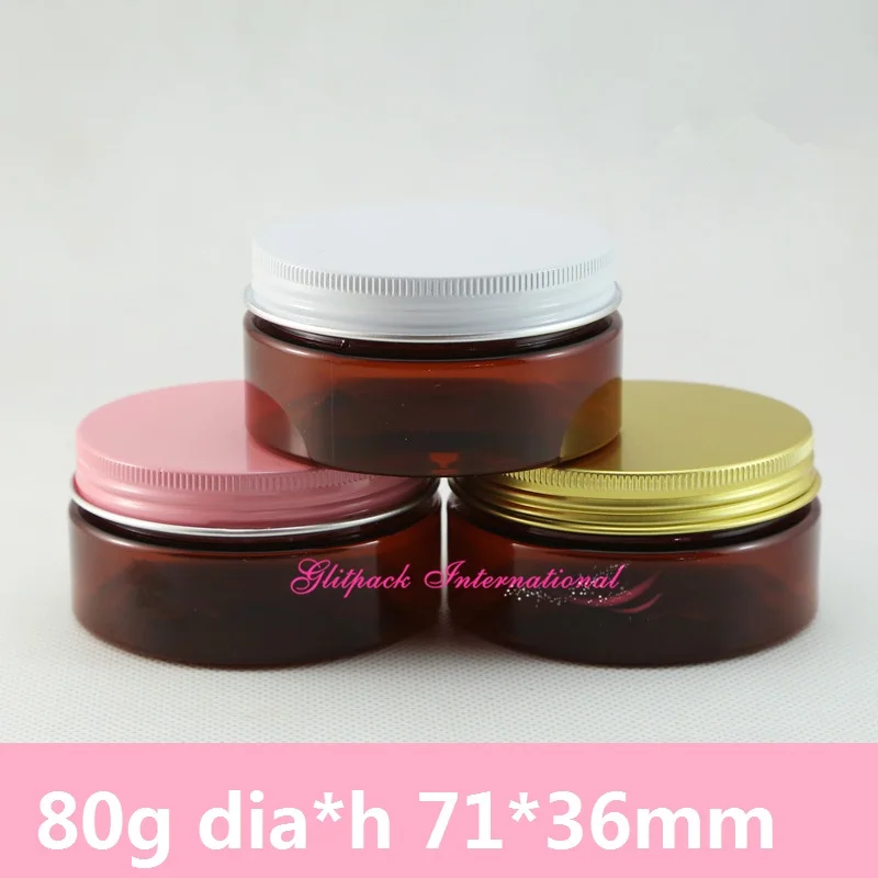 

50pcs/lot 80g Amber Color Empty beauty containers wholesale 80ml 3oz jars in bulk logo printing custom plastic jars w/ Aluminum