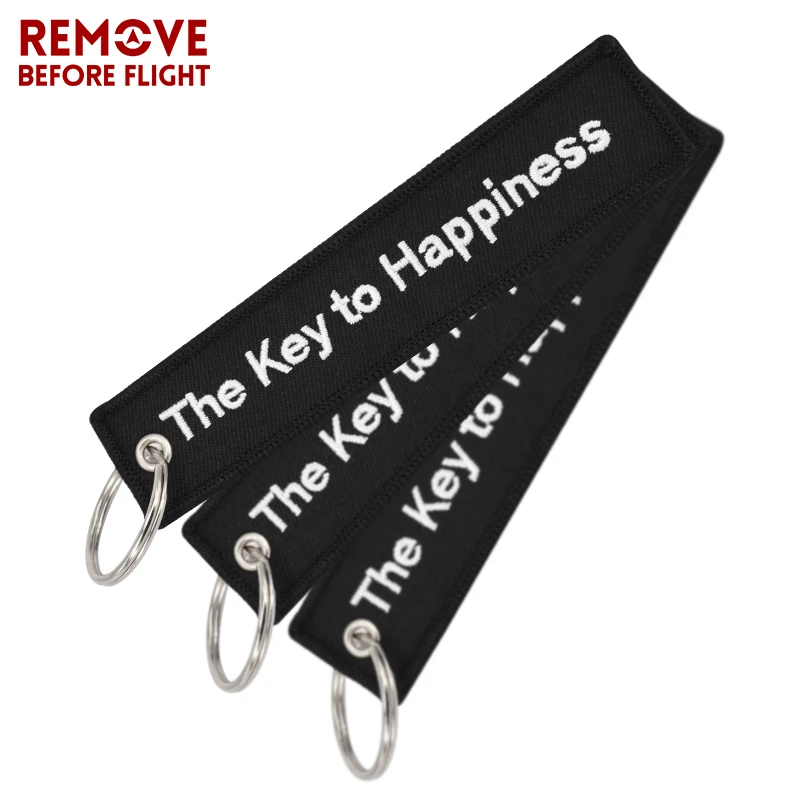 The Key to Happiness Keychain OEM Bijoux Black Embroidery Keyring Key Tag Holder Bijoux for Motorcycles Cars Key Chain Gift New