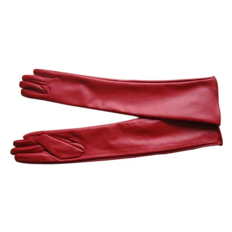 Women\'s Faux Leather Elbow Gloves Winter Long Gloves Warm Lined Finger Gloves New YP9