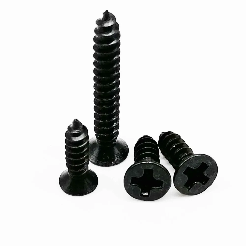 HZYUEGOU 100 Stück M1 M1.2 M1.4 M1.7 M2 M2.6 M3 Schwarze Stahl-Mikro-Phillips-Flachkopf-Senkkopf-Rundkopf-Holzschrauben mit selbstschneidendem Gewinde – Detail 4