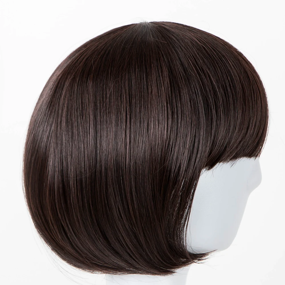 Children Wig Fei-Show Wig Synthetic Heat Resistant Fiber Short Wavy Hair Flat Neat Bangs Hairpieces for 50 Head Circumference