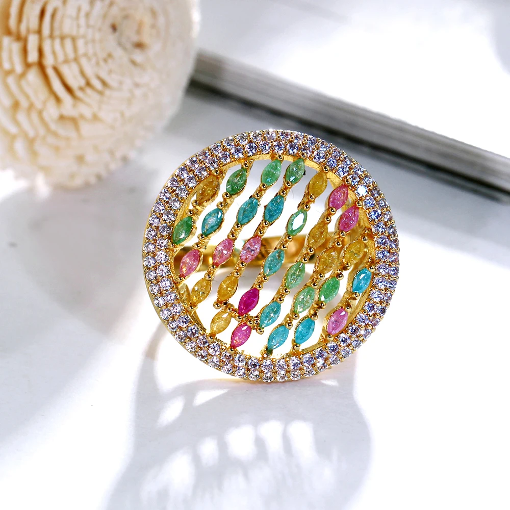 

Colorful Cubic Zirconia Crystal Ring Big round Design Fashionable Candy-Colored Female Jewelry Finger Ring