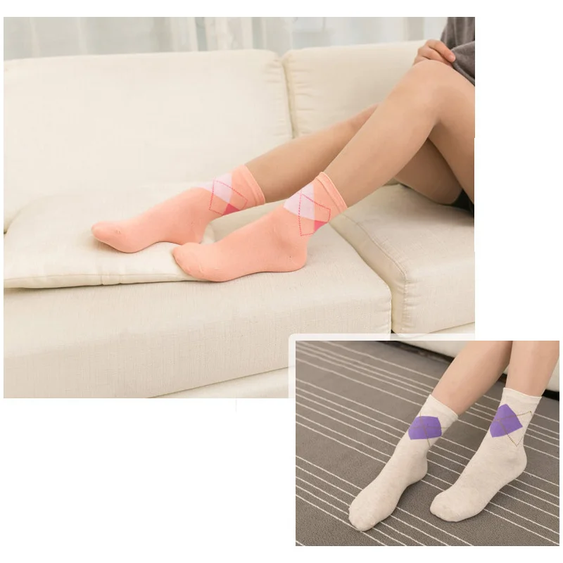 5 Pairs/Lot Candy Cotton Socks Girls Patchwork Style Breathable Casual Long Socks Meias Charming Female Ladies Sweet Gift