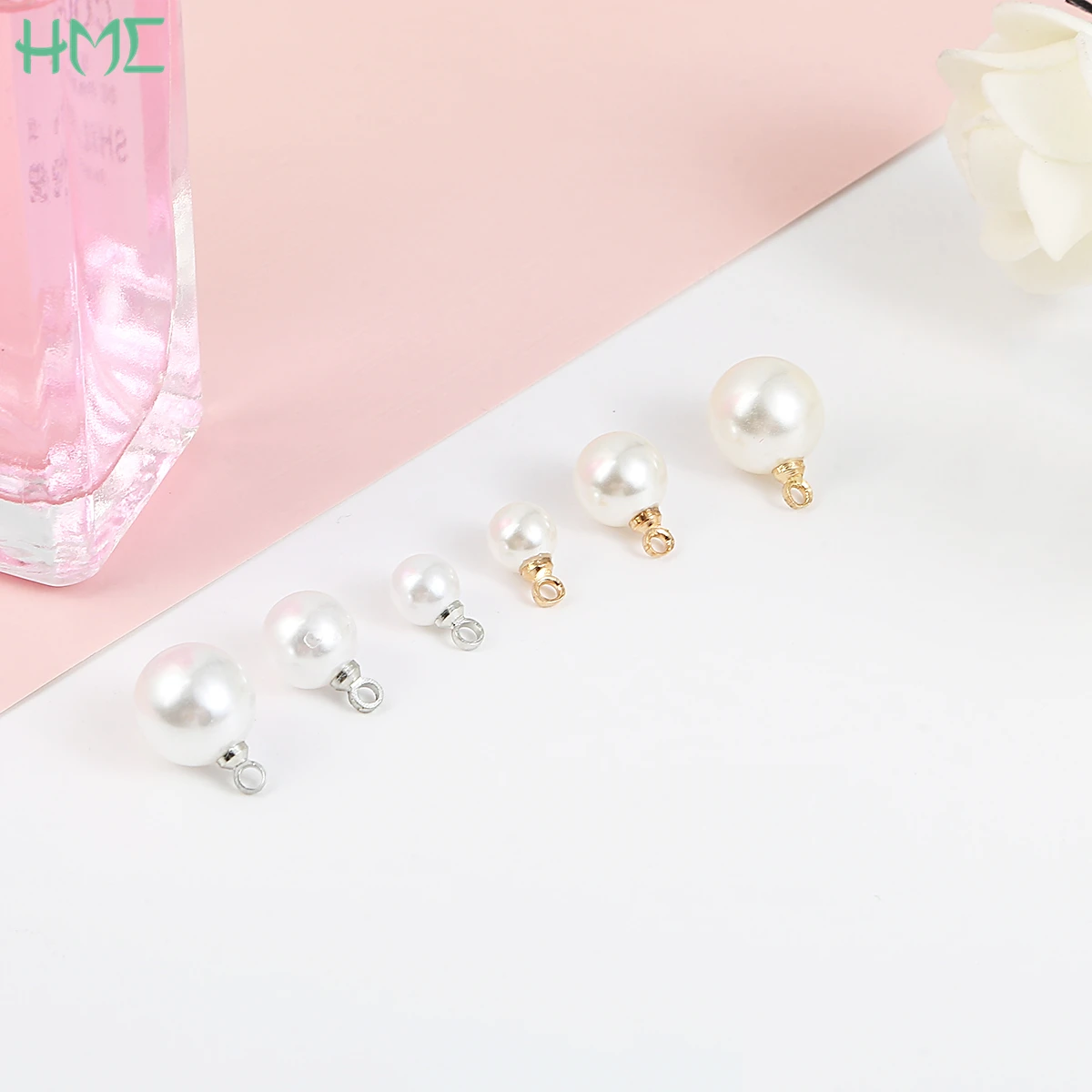 10pcs Imitation ABS Pearl Round Beads Charm Pendant for Earrings Bracelet Necklace Choker DIY Ear Stud Jewelry Findings Making