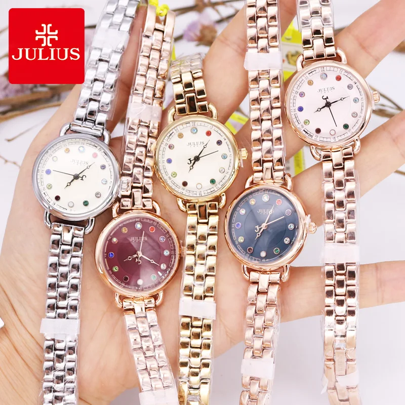 New Women's Watch Japan Quartz Woman Hours Fine Fashion 12 Colors Crystal Birthstone Bracelet Girl's Christmas Gift Julius Box