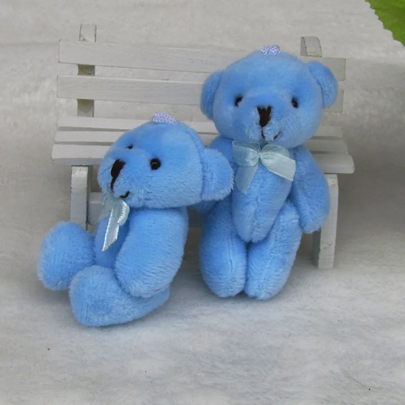 100PCS/LOT Mini Teddy Bear Stuffed Plush Toys 8cm  Small Bear Stuffed Toys blue  pelucia Pendant Kids Birthday Gift HMR043