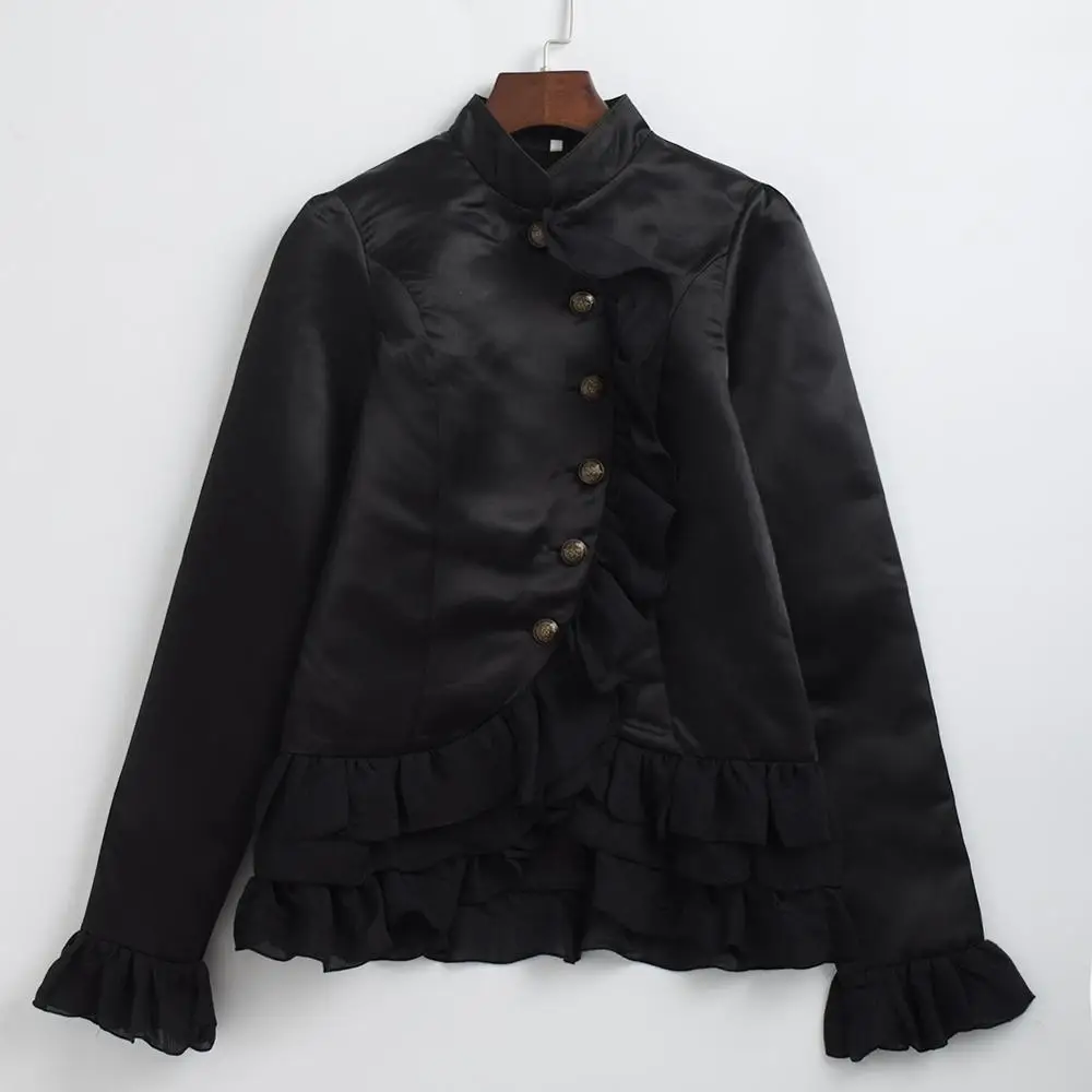 Victorian Blouse Victorian Retro Women Gothic Vintage Style Opera Sleeve Stand Collar Black Shirt Tops