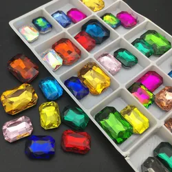 Glass Crystal 4*6mm 6*8mm 8*10mm 10*14mm 13*18mm 18*25mm 18*27mm Colors Rectangle shape Glue on Crystals rhinestone beads diy