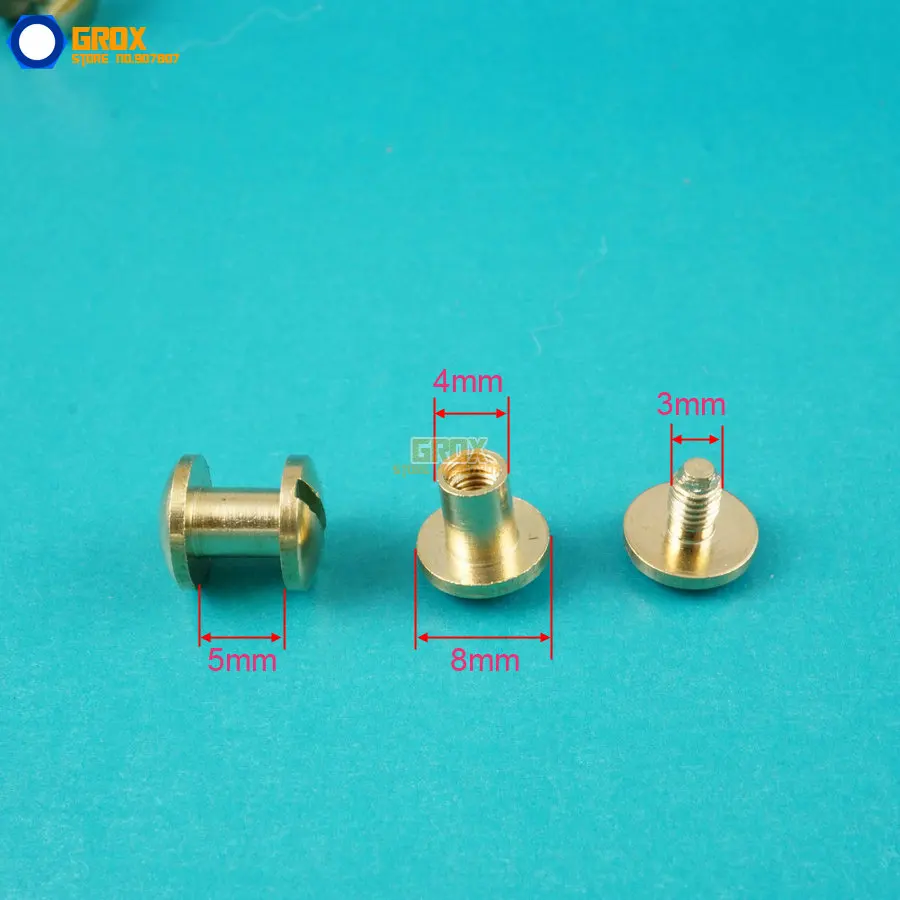 50 Set 8*5mm Solid Brass Rivet Chicago Screw for Leather Craft Belt Wallet / Cambered