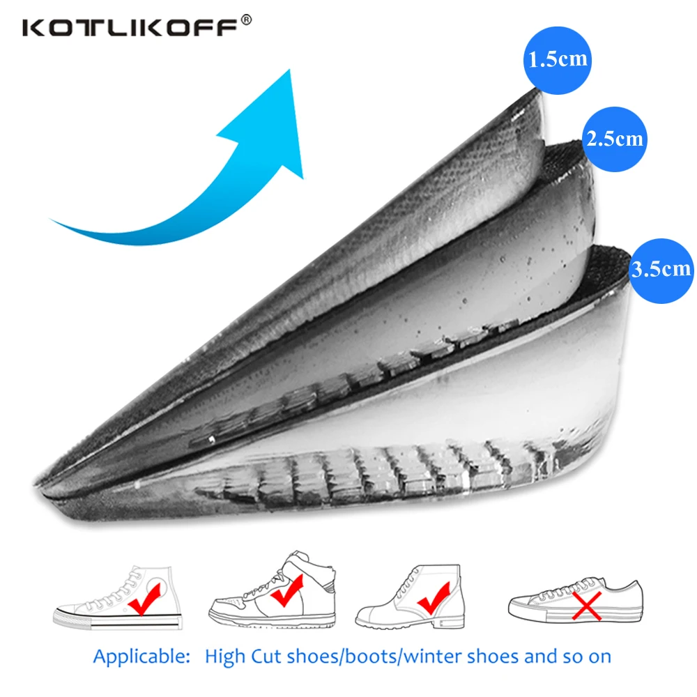 KOTLIKOFF Elevator Shoes Sole Silicone Gel Heel Cups Insoles For Growth Lift Height Increase Heel Height Increase Insert Unisex