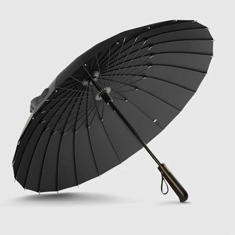 Hot Sale Rain Umbrella Men Good-Quality 24K Strong Windproof Glassfiber Frame Wooden Long Handle Umbrella Women\'s Parapluie