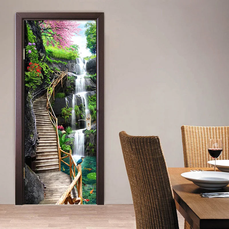 

3D Wallpaper Chinese Style Waterfalls Nature Landscape Door Sticker Photo Wall Murals PVC Self Adhesive Waterproof 3D Home Decor