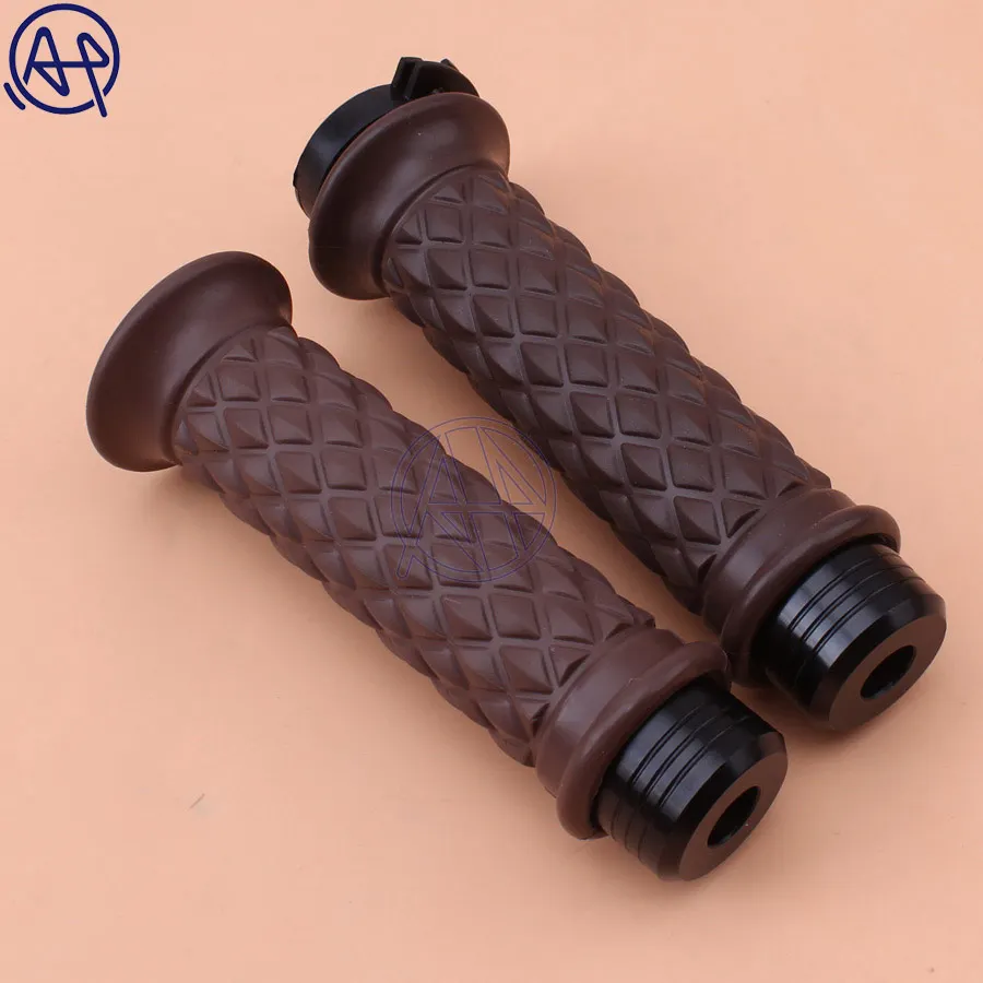 Bar End Caps+Vintage 7/8\'\' 22mm Brown Diamond Open Throttle Bar Hand Grip Handlebar for Honda Suzuki Royal Cafe Racer Bobber