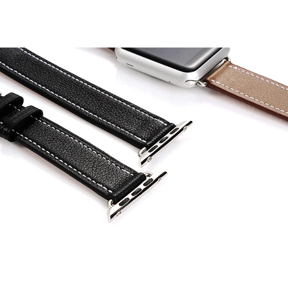 Double tour for Apple watch band 44mm 40mm 45mm 41mm 42mm 38mm Genuine Leather correa bracelet iWatch series 3 4 5 se 6 7 strap