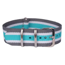 Wholesale 22mm Cambo stripe Grey/White/blue Sports fabric Nylon watchbands Watch Strap accessories Bands Buckle belt 22 mm