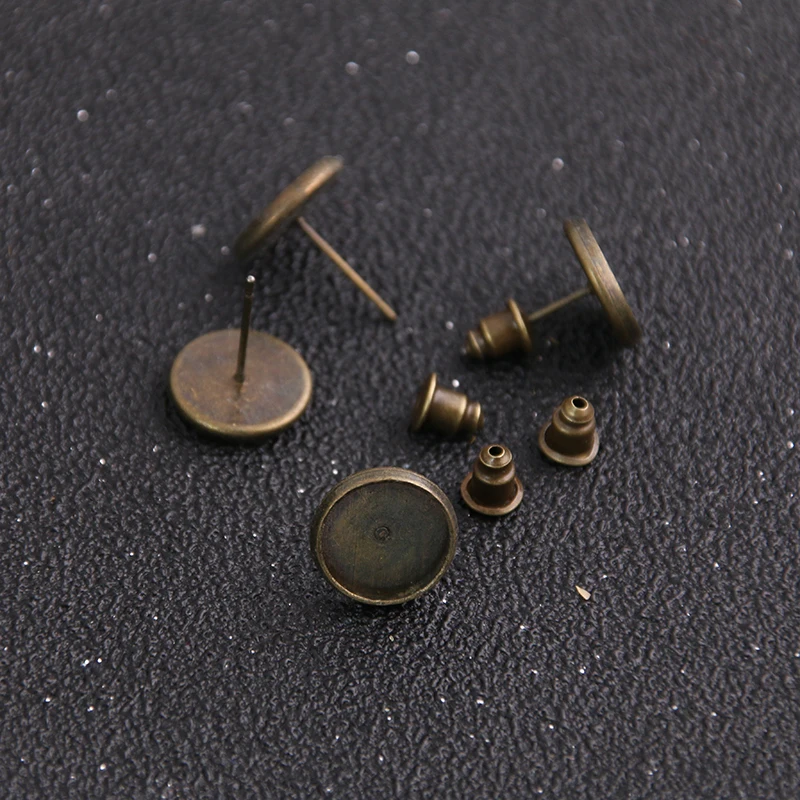 20 Stuks 10/12/14/16/18 Mm Vintage Verstelbare Stud Oorbellen Bases + Oor Cap blanks Antieke Bronzen Cabochon Stud Oorbellen