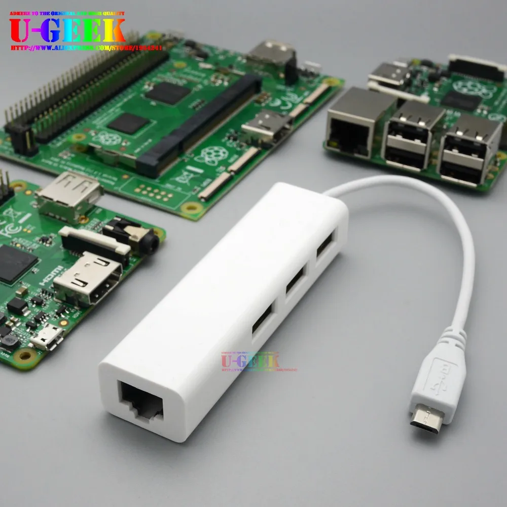 OTG 3 puertos Micro USB Hub 10/100MB RJ45 usb LAN adaptador para Android Mac Raspberry Pi Zero