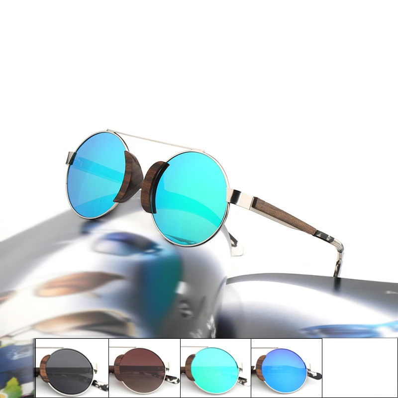 BerWer New product Men Women Retro Round Wood Sunglasses Polarized Sunglass