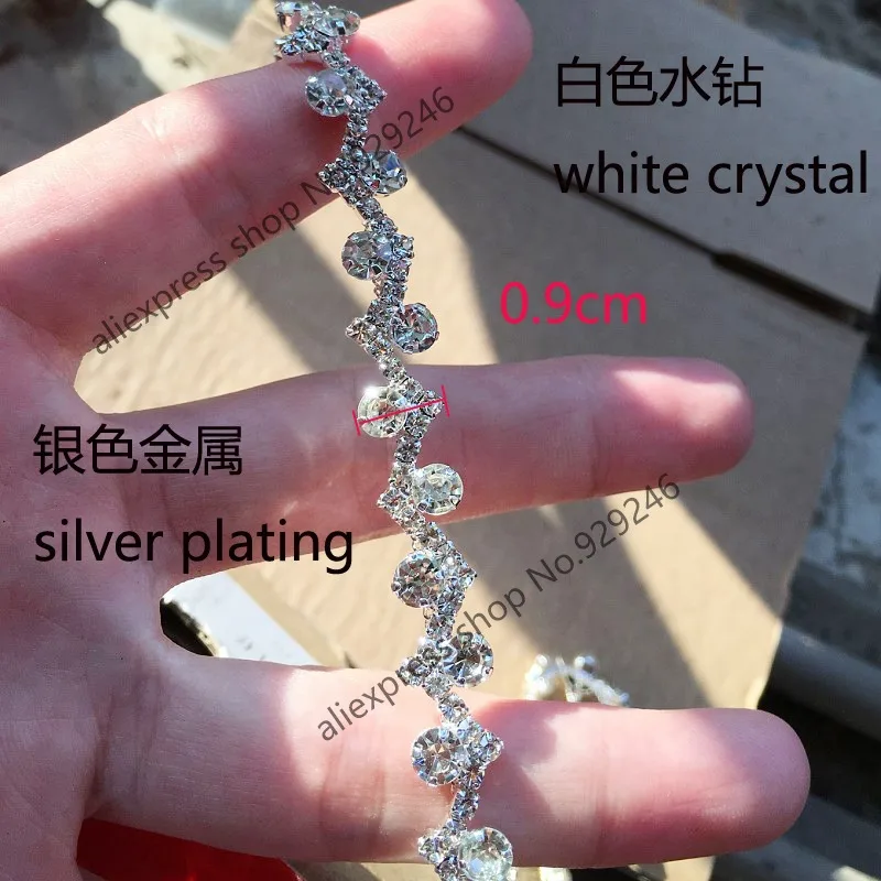 5 yard/pack 0.9cm thin delicate clear crystal rhinestone chain shiny garment clothing stone trims bridal dress sewing decoration