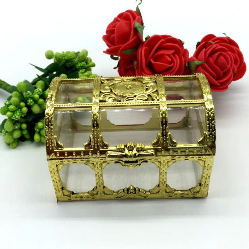 Treasure box Gold Transparent Plastic Wedding Gift Boxes Baby Shower Candy Box jewellery box F20173537