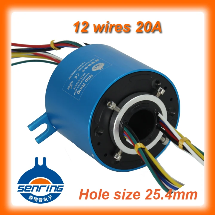 

Electrical rotary joint hole size 25.4mm 12 circuits/wires 20A gold-gold contact of through bore slip ring