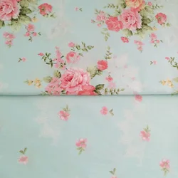 100% Cotton Fresh Elegant Blue Floral Pastoral Flower Twill Cloth DIY For Kid Bedding Dress Chic Curtain Craft Telas Fabrics