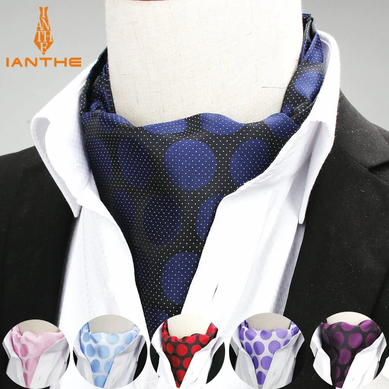 

2018 Brand New Polyester Jacquard Men's Vintage Dot Jacquard Mens Long Cravats Novelty Wedding Slim Ascot Tie For Men Neckties