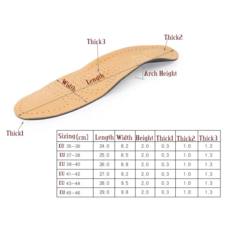 EU35-46 High Quality Leather Orthosis Insoles For Flat Feet Arch Support Orthopedic Silicone Sneakers Leather Insoles Men Women