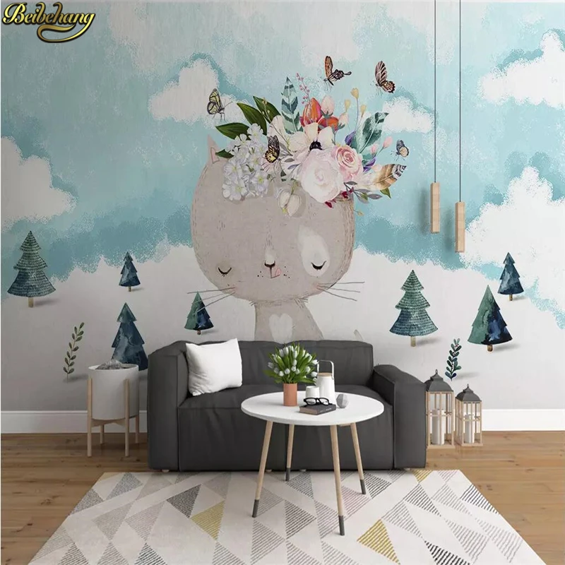 beibehang custom Photo Wallpaper Art Photo Children's room Background Cartoon kitten Wall paper 3D Mural Dining Room Home Decor