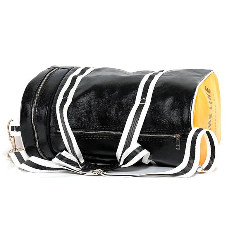 PU Leather Sports Gym Bag Multifunction Training Fitness Shoulder Bags Traveling Handbag Striped Sac De Sport Women Men XA719WD