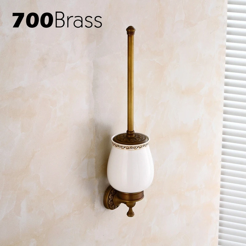 

Wholesale And Retail Antique Brass Toilet Brush Holders With Ceramic Cup Wall Mounted Durable Toilet Brush Bathroom Accessories