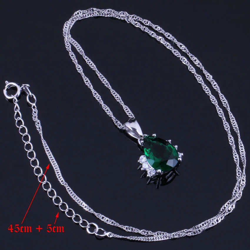 Marvelous Green Cubic Zirconia White CZ Silver Plated Jewelry Sets Earrings Pendant Nacklace Chain Ring V0323