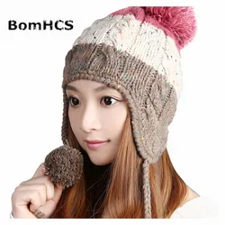 BomHCS Thick Warm Winter Knit Hats Women Lady Handmade Ear Muff Beanie Skully Cap