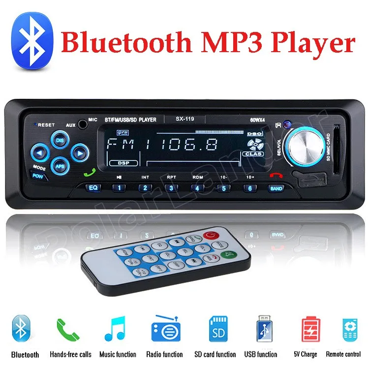 Car Radio 1 Din Universal Bluetooth MP3 Player Hands-free Stereo Audio Music USB SD FM  AUX Input 12V With Remote Control