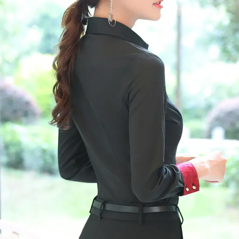 Elegant Women Cotton Shirt Work Wear New Autumn High Quality Long Sleeve Slim Fashion Blouse Office Ladies Plus Size Formal Tops