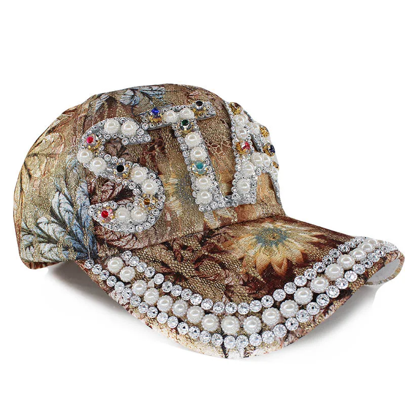 High Quality New Fashion Women Caps Baseball Cap Star Rhinestone Floral Adult Hat Summer Sun Casual Hats Women\'s Snapback