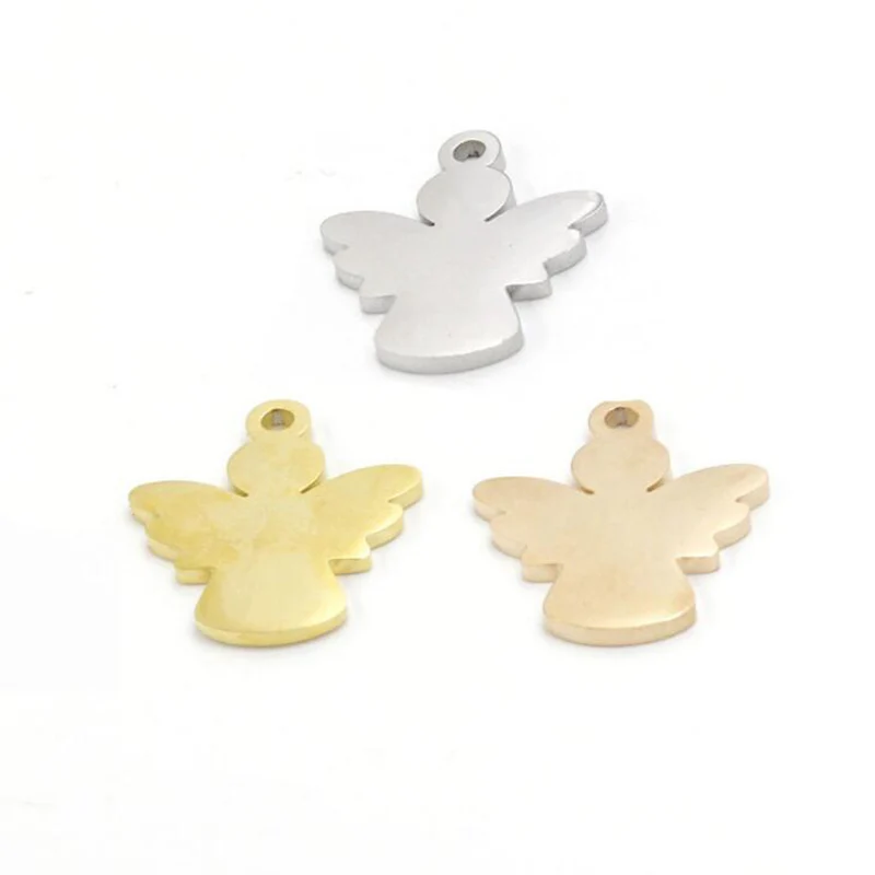 5pcs/Lot Stainless Steel Charms Mirror Polish 3 Colors Angel Charms Pendants for DIY Jewelry Making Accessories