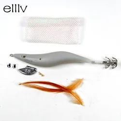 12 Sets 2.5# 3.0# 3.5# Squid Jig DIY Kits including Blanks Eyes Hooks Cloth Skin Feather Lead Weight