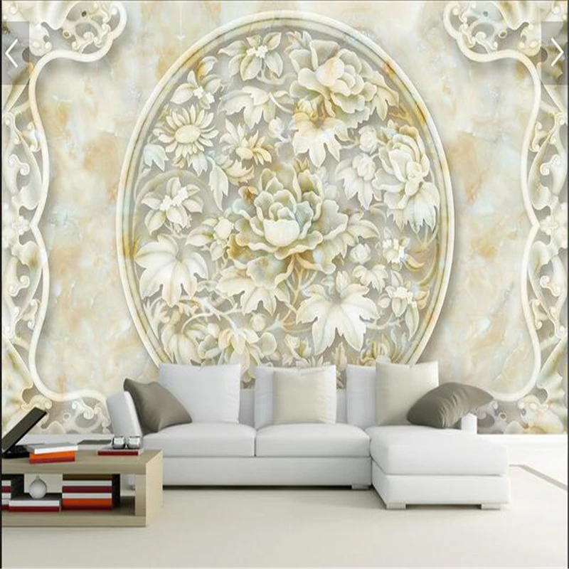 beibehang papel de parede,Marble Rich Peony Jade Relief TV Sofa Front Wallpaper 3d Fresco Sticker Bedroom Custom Size,wall paper