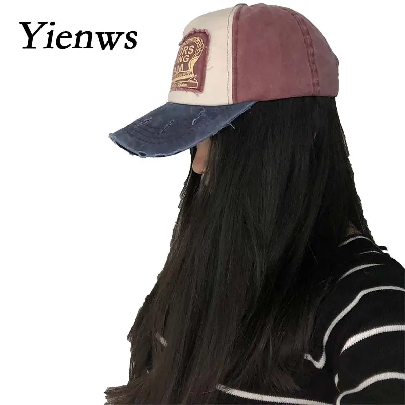 Yienws Vintage Jeans Curve Brim Trucker Cap For Men Bones Masculino Baseball Cap Male Adjustable Dad Hats Casquette Homme YIC070