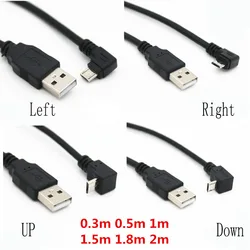 Up & Down & Left & Right Angled 90 Graden Usb Micro Usb Male Naar Usb Male Charge Connector kabel 25 Cm 50 Cm Voor Tablet 5ft 1 M