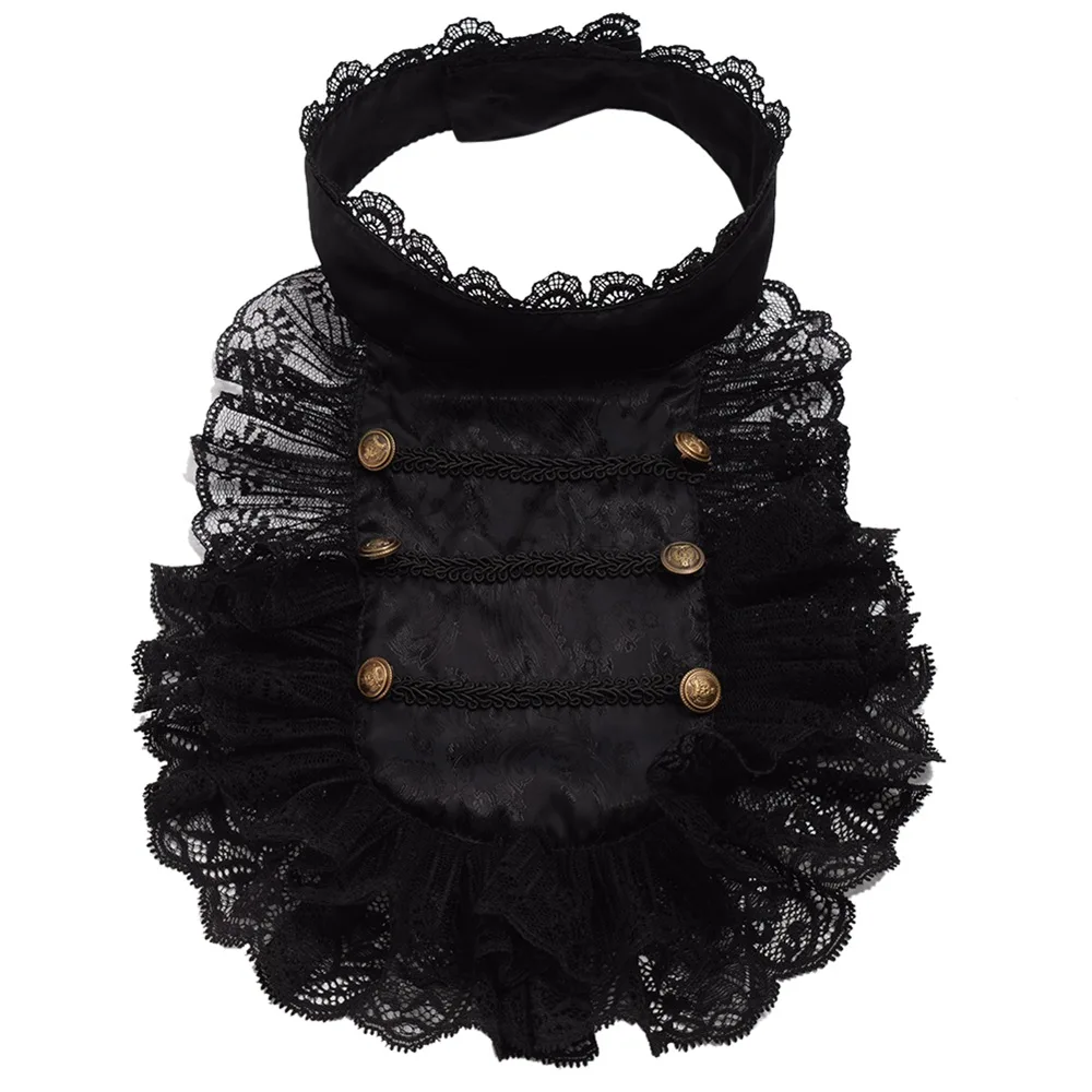 Colonial Lace Jabot for Men Vintage Style Cosplay Necktie Victorian Steampunk Collar Ruffle Black