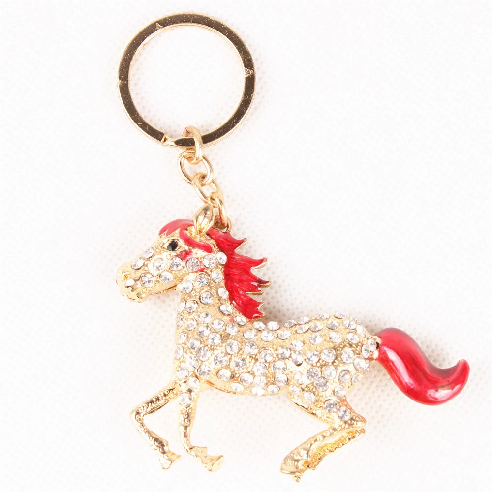 Wine Red Horse Run Gallop Lovely Cute Crystal Charm Purse Handbag Car Key Keyring Keychain Party Wedding Birthday Gift