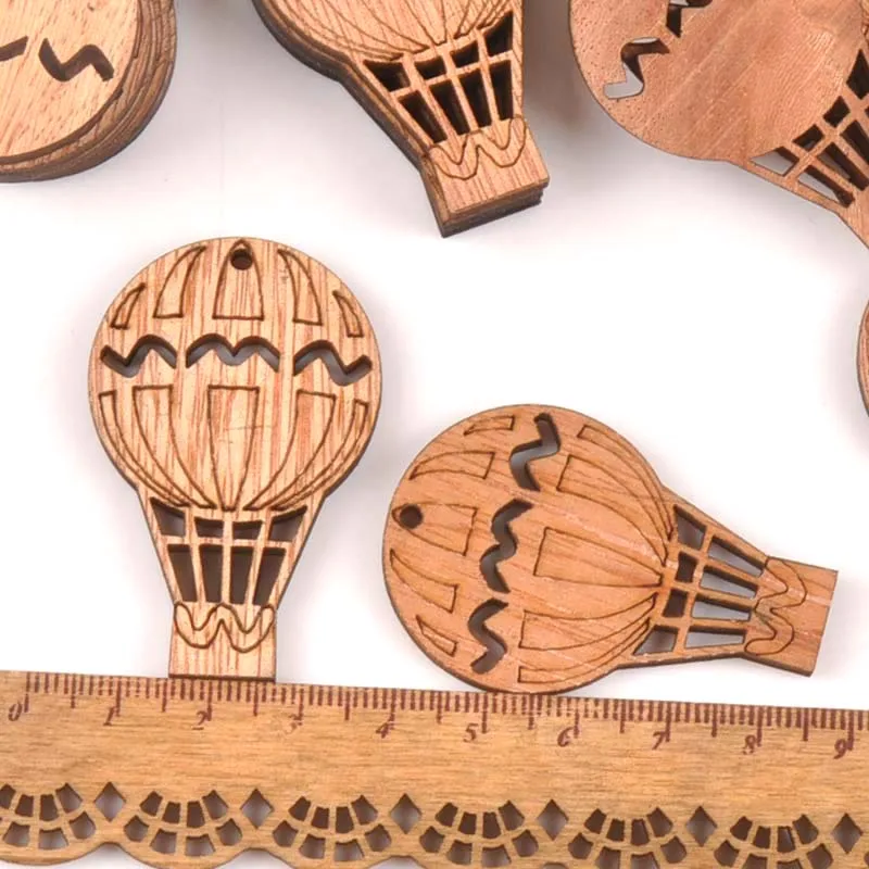 20Pcs Vintage Hydrogen Balloon DIY Wooden Ornaments Scrapbook Craft Unfinished Natural Wood Slices For Home Decor 49X32mm m1614