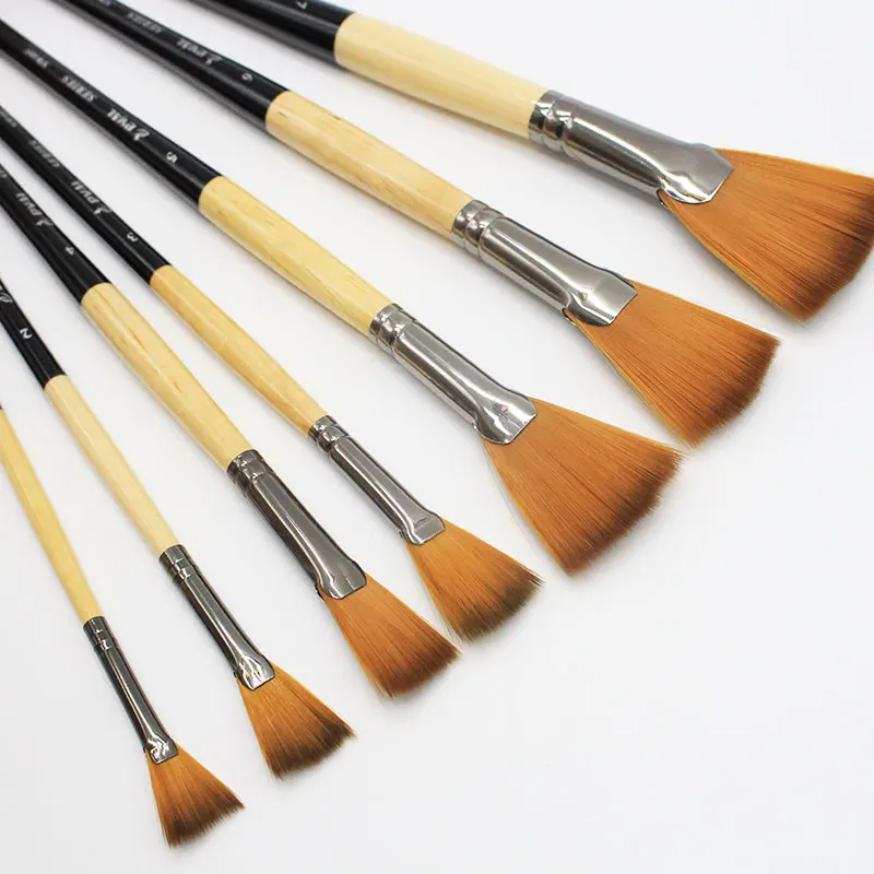 7 pcs/set Professional Fan Shaping Black Nylon Wood Wooden Oil Painting Watercolor Paintbrush For Drawing Art Sources Student