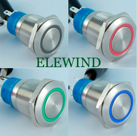 19mm 3 three led color ring illuminated Black aluminium or Stainless steel  push button switch(PM192F-11E/J/RGB/12V/S )