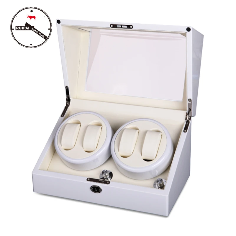 High-end 4+0 BB Type Full White Watch Winder box Glossy Wooden 4 seats 5 Modes Watch Winder