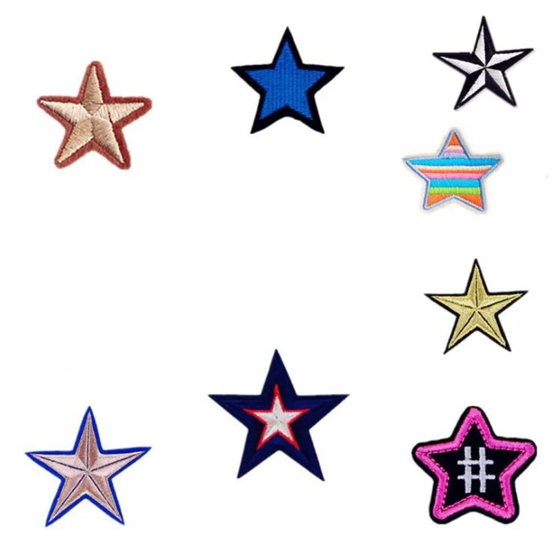 Random Multicolor Stars Patches Iron On Sew On Cartoon Patch for Clothes Repair DIY Stripe Fabric Stickers Jean Coat Bag Badge